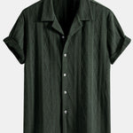 Knitted Geometric Rhombus Jacquard Cuban Shirt & Crinkle Textured Straight Leg Pants