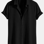 Muscle Fit Ribbed Button Up Shirt & Elastic Waist Straight Leg Trousers