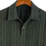 Knitted Geometric Rhombus Jacquard Polo & Straight Leg Ribbed Pants