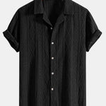 Geometric Jacquard Eyelet Cuban Shirt & Linen Drawstring Shorts