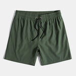 Palm Tree Silhouette Print Cotton T-Shirt & Solid Drawstring Swim Shorts