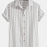 Cotton Blend Striped Button Up Shirt & Linen Drawstring Shorts