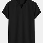 Muscle Fit Notch Ribbed Arc Hem T-Shirt & Drawstring Ribbed Shorts