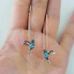 Golden Hummingbird Threader Earrings with Crystals