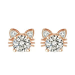 Moissanite Rose Gold Cat Stud Earrings in 925 Sterling Silver