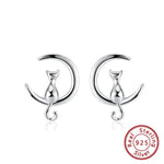 Moon & Cat Sterling Silver Stud Cat Earrings