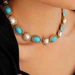 Turquoise & Pearl Antique Gold Statement Set