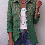 Jacinta - Chaqueta Cachemira Verde con Volantes