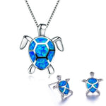 Sea Turtle Necklace + Earrings Set in Opal and Silver | Sustainable Ocean-Inspired Jewelry