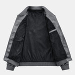 Fleece Lined Washed Distressed Leather Bomber Jacket